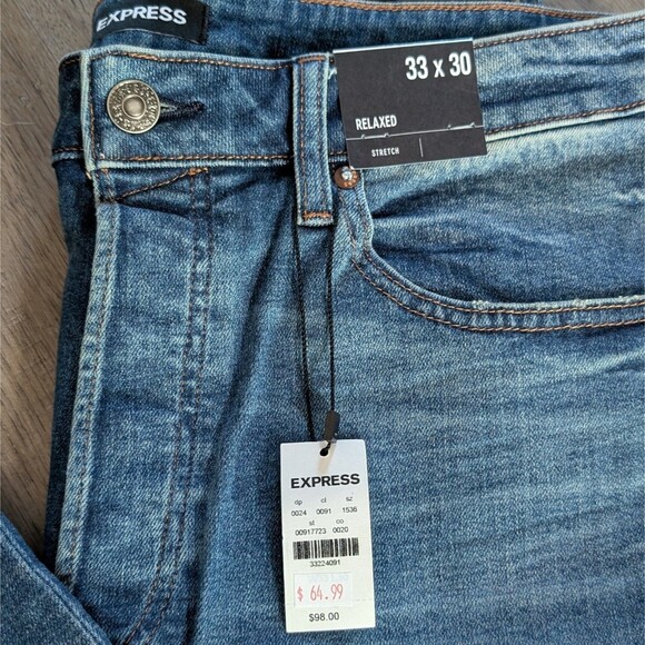 Express Mens Jeans Relaxed Fit Stretch Loose Medium Wash Pants Size 33x30 NEW - Picture 2 of 4